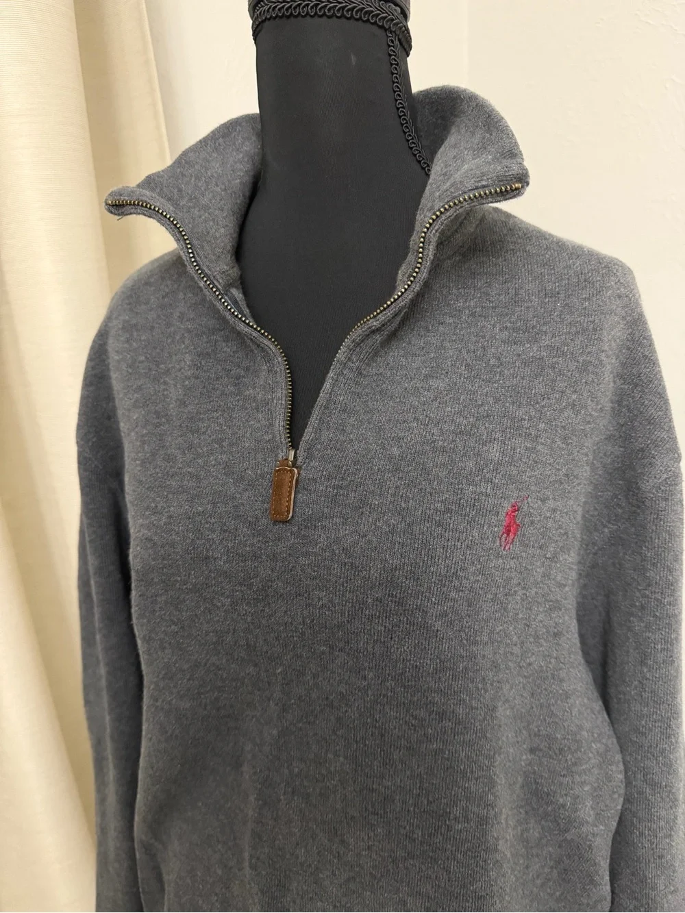 Polo by Ralph Lauren Dark Gray Half-Zip Pullover Sweater with Pink Pony